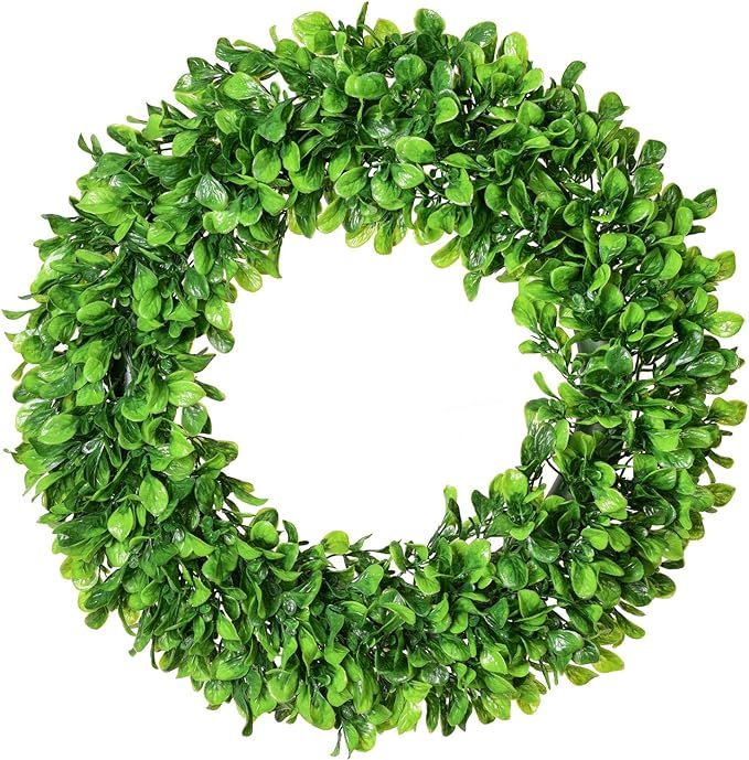 Amazon.com: Lvydec Artificial Green Leaves Wreath - 20" Large Boxwood Wreath for Front Door Wall ... | Amazon (US)