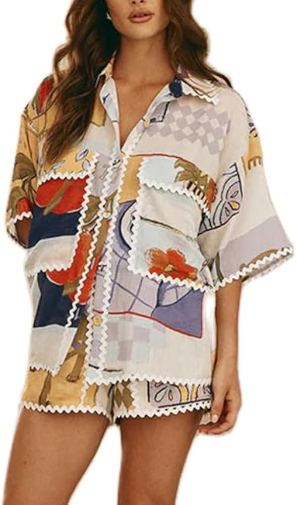 2 Piece Lounge Sets for Women Summer Casual Beach Vacation Two Piece Outfits Button down Pajamas ... | Amazon (US)