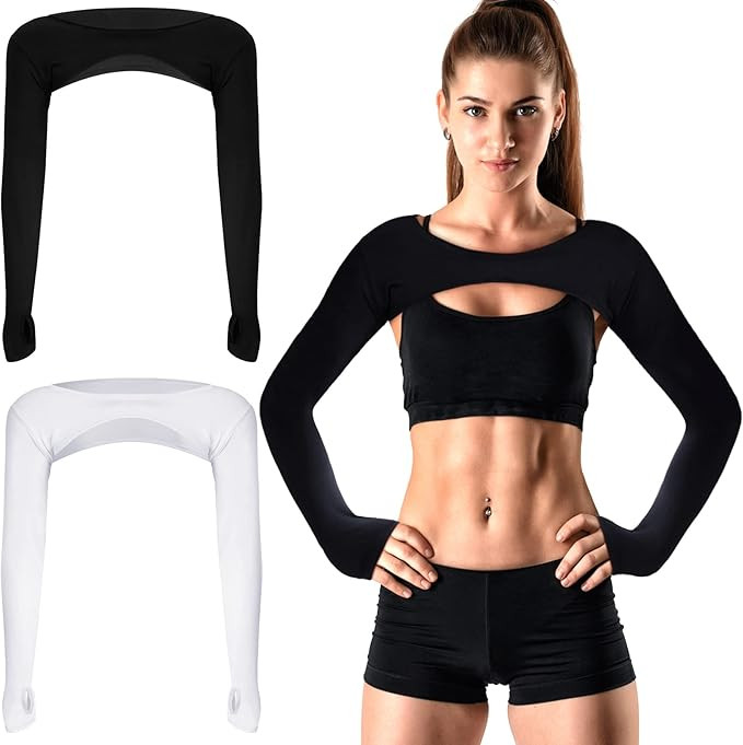 2 Pieces Women's Long Sleeve Crop Tops Cutout Workout Shrug Yoga Sports Tee Bodysuit Casual Cropp... | Amazon (US)