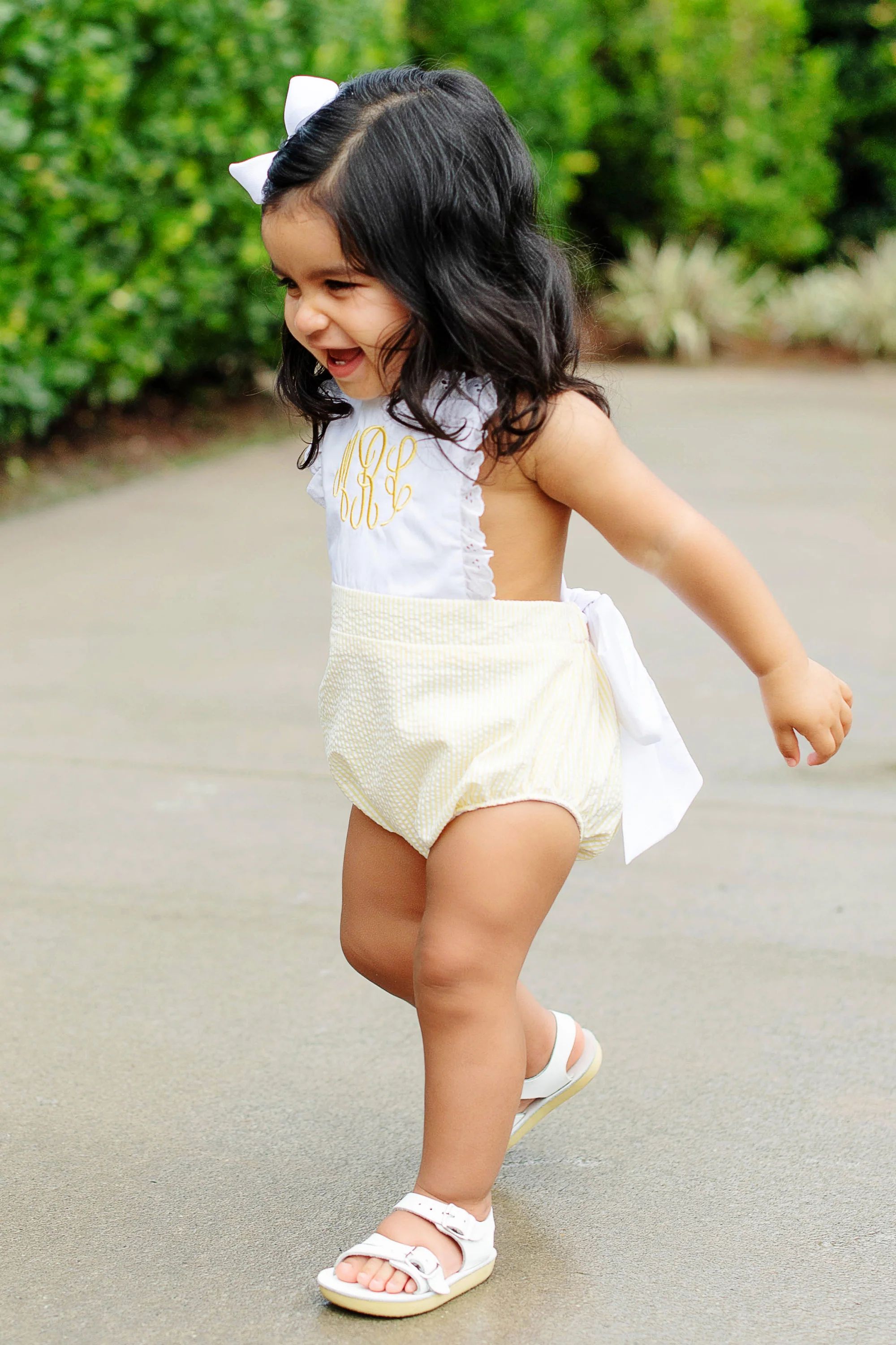 Sally Sunsuit - Seaside Sunny Yellow Seersucker with Worth Avenue White | The Beaufort Bonnet Company