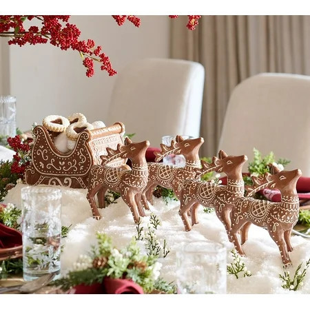Handcrafted Gingerbread Reindeer & Sleigh Set - 8.5" Festive Christmas Decor for Holiday, Winter & Xmas Tabletop, Mantel & Party Display | Walmart (US)