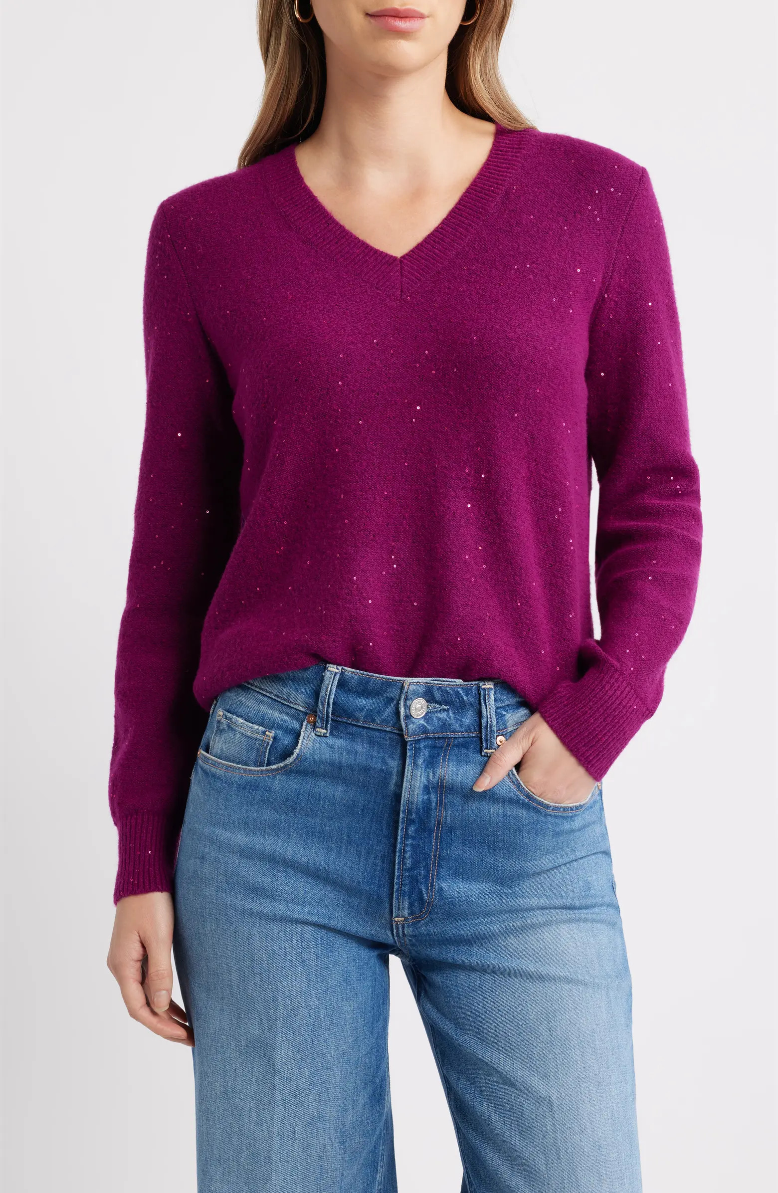 Sequin V-Neck Sweater | Nordstrom