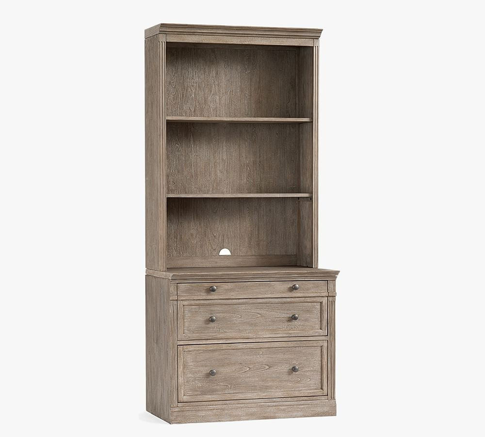 Livingston Bookcase with 2-Drawer Lateral File Cabinet, Gray Wash, 35""L x 81""H | Pottery Barn (US)