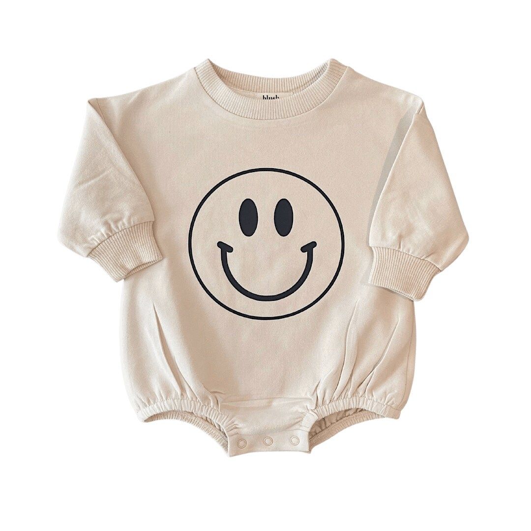 Organic SMILEY FACE French Terry Baby & Toddler Bubble Sweater Romper  | Bodysuit, Bodysuit, Ribb... | Etsy (US)