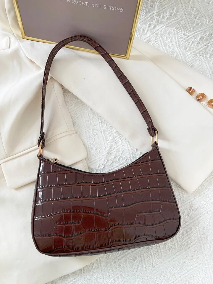 Croc Embossed Baguette Bag | SHEIN