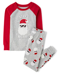 Kids Matching Family Glow Stay Merry Snug Fit Cotton Pajamas - gray | The Children's Place