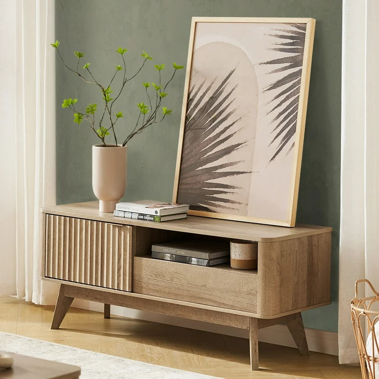 Mopio Brooklyn Mid-Century Modern 47" TV Stand for TVs up to 50”, Waveform Panel, Sturdy Legs (... | Walmart (US)