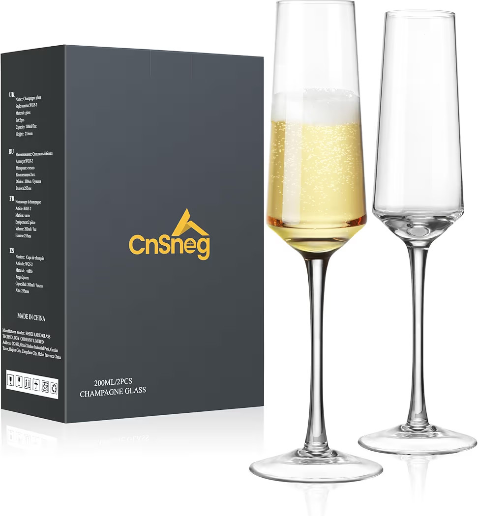 Crystal Champagne Flutes Glass Set of 2-7OZ Hand Blown Champagne Glasses with Long Stem, Premium ... | Amazon (US)