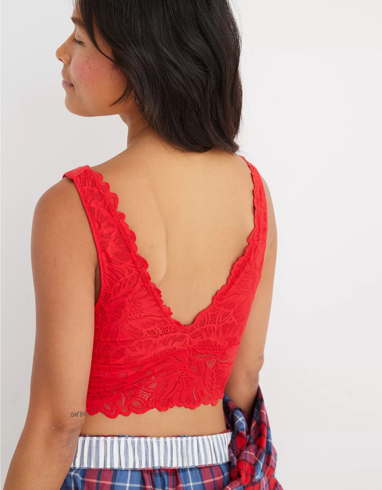 Aerie Holiday Best Lace Waffle Longline Bralette | American Eagle Outfitters (US & CA)