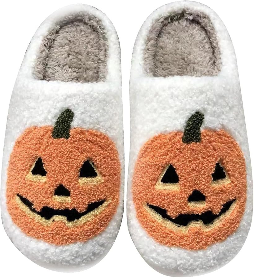 Halloween Pumpkin Slippers for Women Men Spooky Slides Soft Plush Fuzzy Slippers Cozy House Slipp... | Amazon (US)
