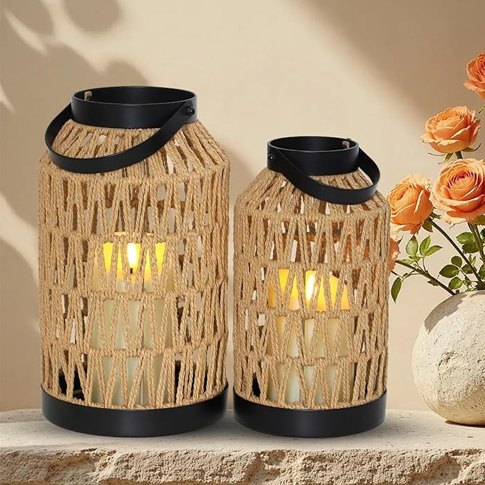 Boho Lanterns Decorative Indoor Set of 2, Modern Farmhouse Decor to Enhance Your Home, Handcrafte... | Amazon (US)