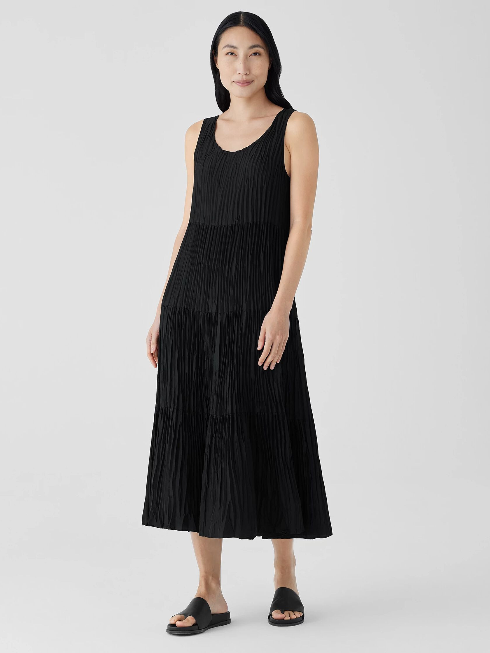 Crushed Silk Tiered Dress | Eileen Fisher