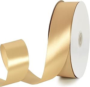 TONIFUL 1-1/2 Inch (40mm) x 100 Yards Gold Wide Satin Ribbon Solid Fabric Ribbon for Gift Wrappin... | Amazon (US)