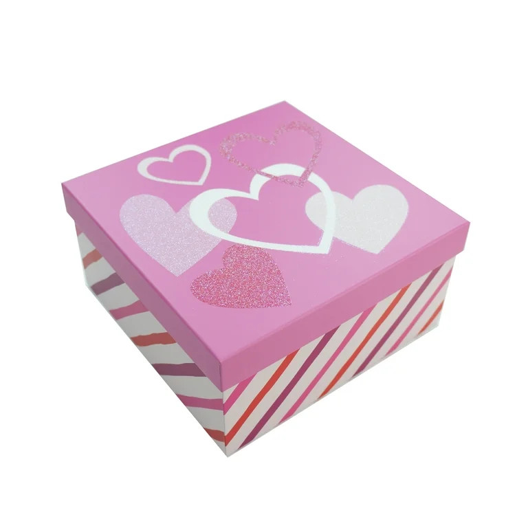 Large Glitter Heart Gift Box, Red, Pink, and White, 8" x 8" x 4", Valentine's Day by Way To Celeb... | Walmart (US)