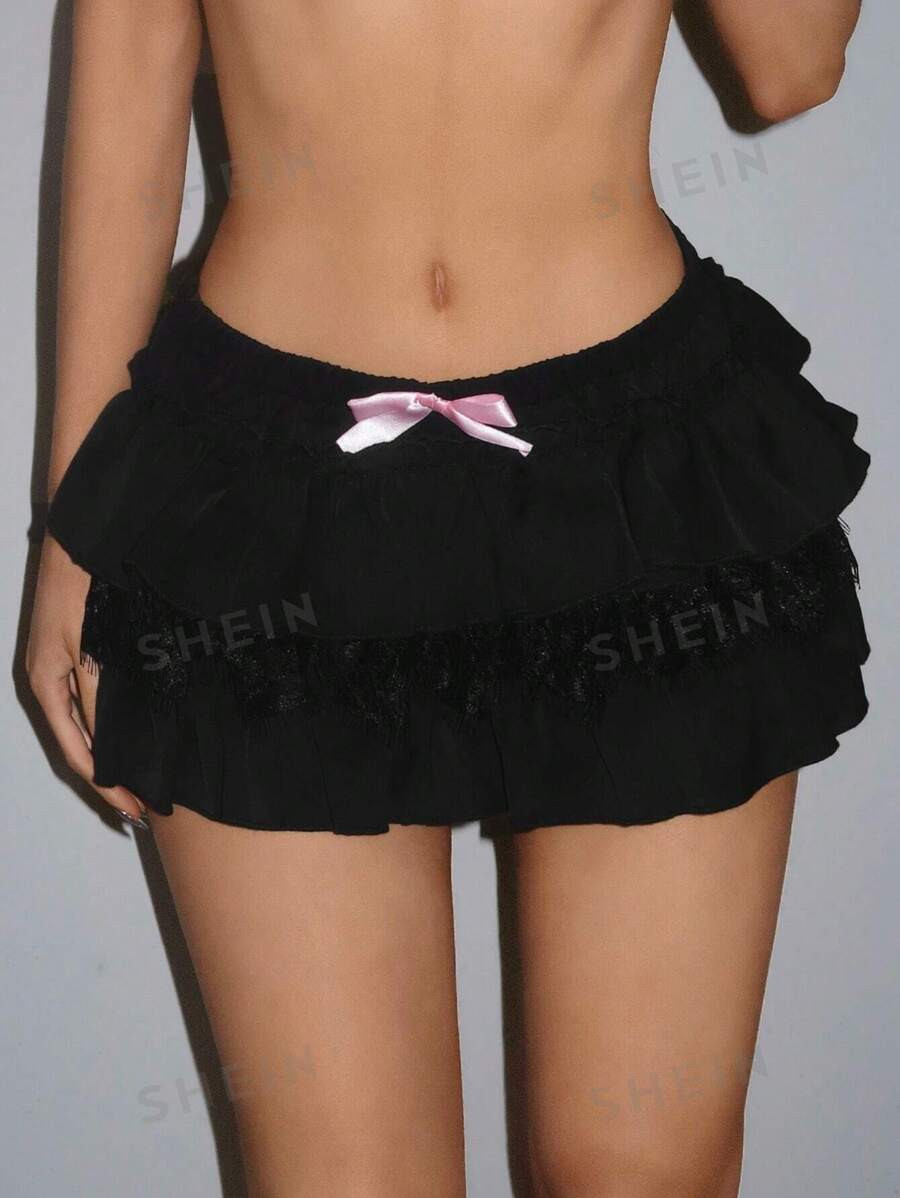 SHEIN DivaQ Women's Solid Color Simple Daily Wear Skirt With Color-Contrasting Bow Decoration | SHEIN