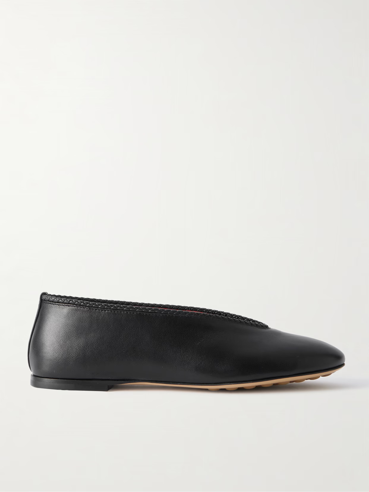 Bottega Veneta - Rosa Intrecciato-trimmed Leather Ballet Flats - Black | NET-A-PORTER (US)
