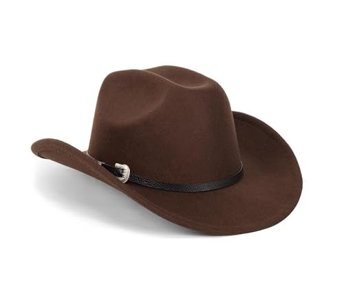 Classic-Women-Men-Western-Cowboy-Hat-Cowgirl-Hat-Wide-Brim-Outdoor-Fedora-Hat with Buckle-Belt Brown | Amazon (US)