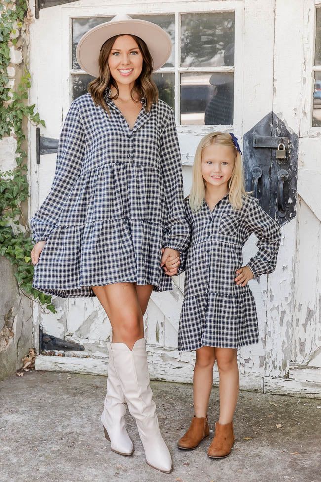 She's Exceptional Kids Grey Plaid Long Sleeve Dress | Pink Lily