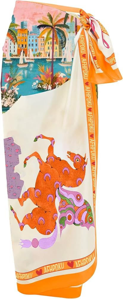 Women's Beach Swimwear Printed Long Sarong Coverups Bathing Suit Pareo Large Pashmina Wrap Skirt | Amazon (US)