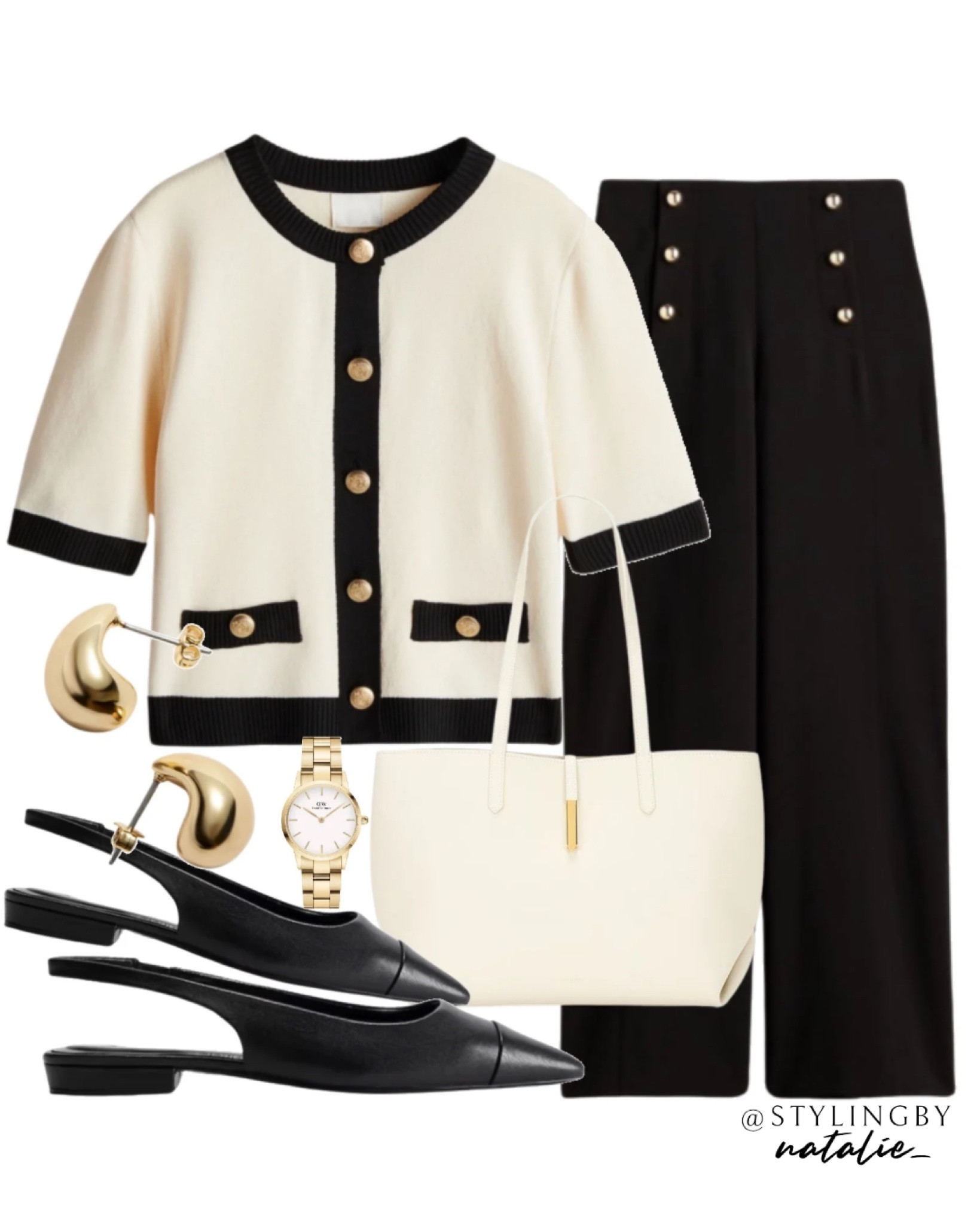 Short sleeve hood button cardigan, gold button front wide leg trousers, Demellier Tokyo tote bag, pointed slingbacks, gold accessories.
🏷️Smart casual, work wear, casual chic, old money, classy style, French chic, office outfit.

#LTKworkwear #LTKstyletip #LTKmodest