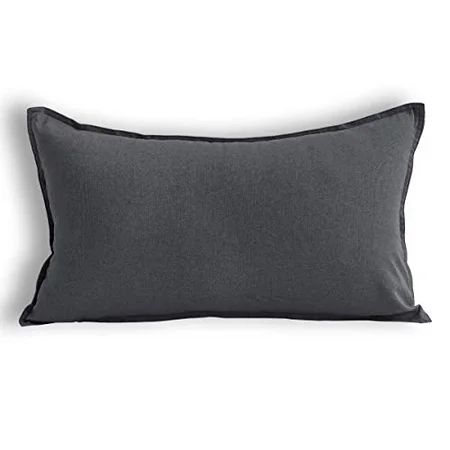 Jeanerlor Natural Cotton Linen Square Decorative Throw Pillow Case Dark Grey Cushion Cover with Twin | Walmart (US)