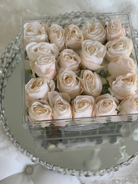 Acrylic Rose Box large 30 cream roses  home decor | Etsy (US)