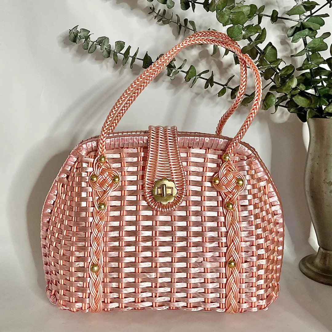 1950s Pink Woven Vinyl Top Handle Handbag, Vintage 50s Purse, Mid Century Accessory | Etsy (US)