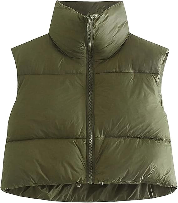 Shiyifa Women's Fashion High Neck Zipper Cropped Puffer Vest Jacket Coat | Amazon (US)