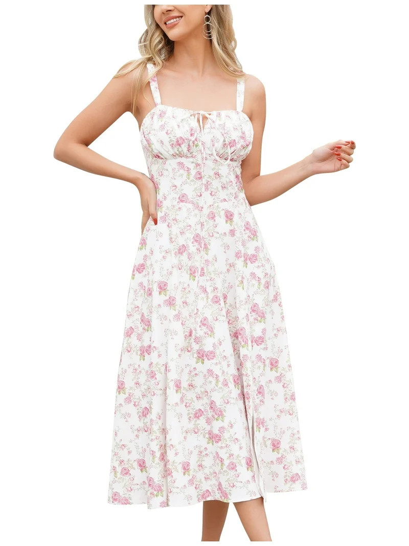 IBTOM CASTLE Women Floral Corset Dress Sleeveless Square Neck Spaghetti Straps Dress Boho Holiday... | Walmart (US)