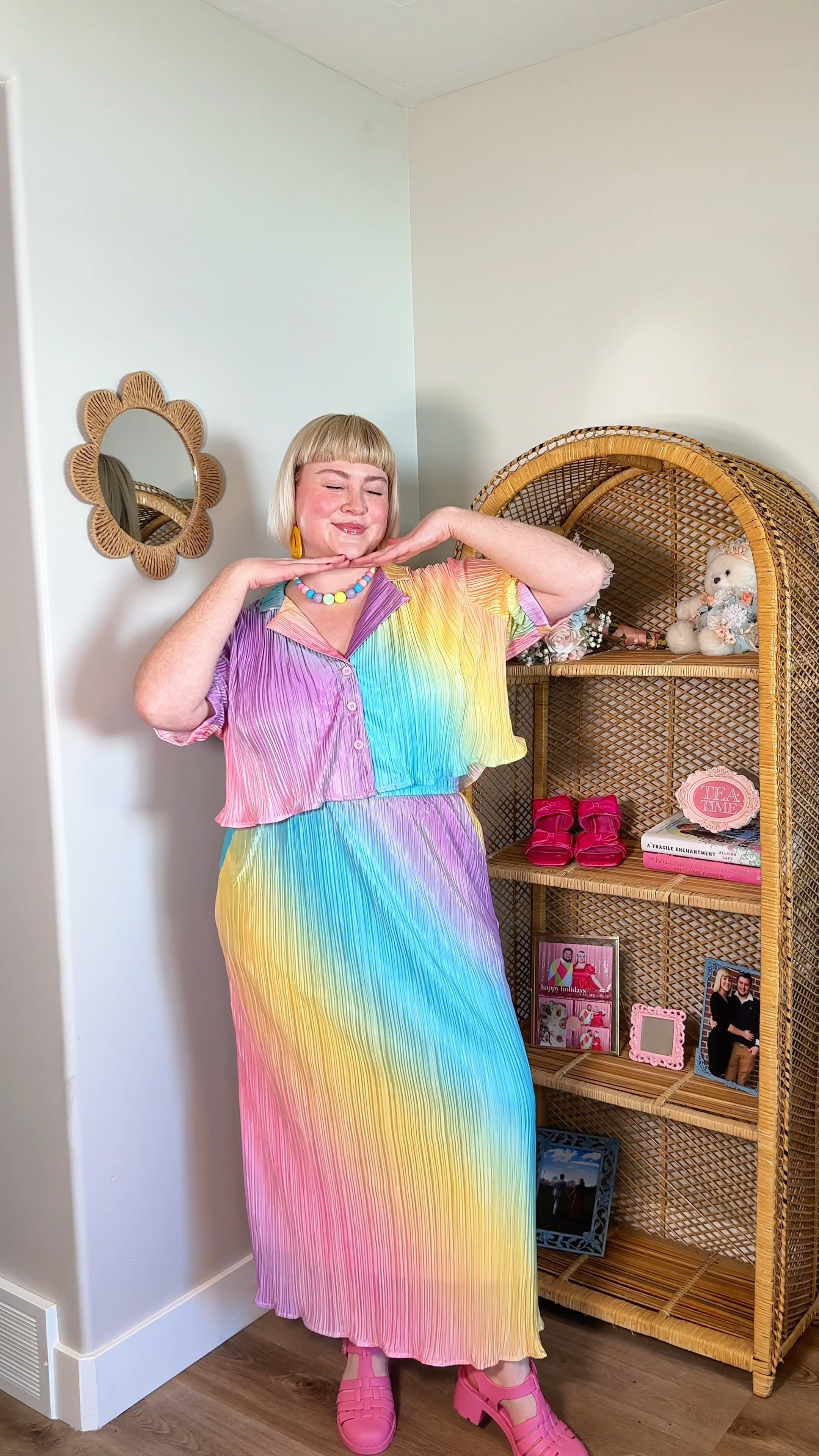 Rainbow set! Pastel rainbow set! Comfy rainbow plus size plisse set! Super stretchy and comfy! Wearing size XL! The cutest spring set! Plus size 2 piece set. #dopaminedresses #rainbowcore #plussizefashion 

#LTKplussize #LTKmidsize #LTKVideo