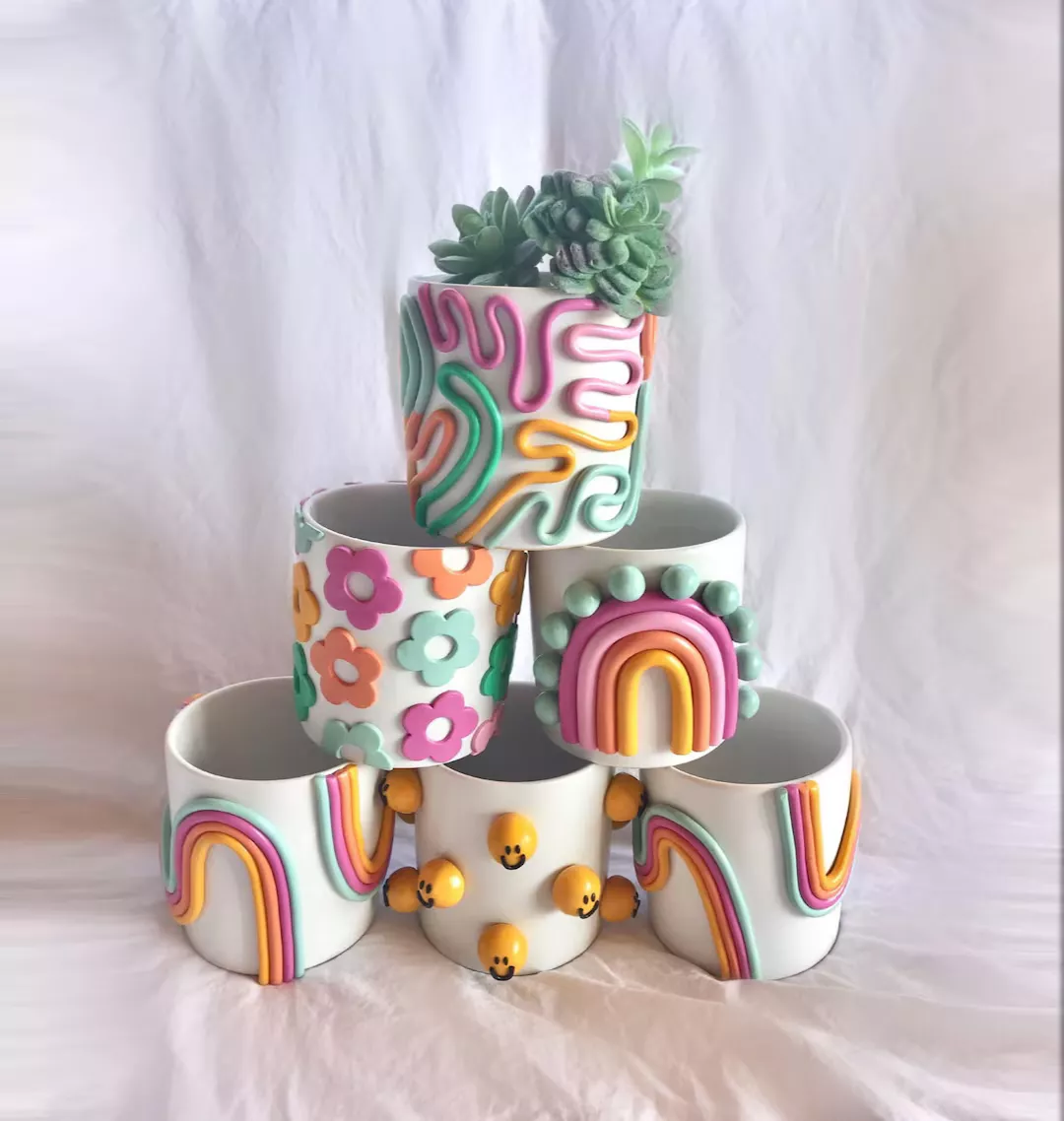 5 Tall Retro Eclectic Desert Bud Vase, Cute Ceramic Vase, Rainbow Pot  Planter, Modern ceramic vase, neutral ceramics, Boho home decor
