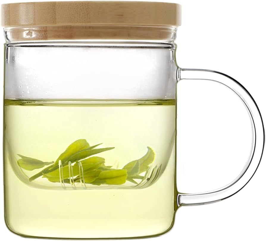 emoi Glass Tea Cup with Infuser and Lid, 12oz/350ml Tea Mug with Tea Steeper and Bamboo lid, Easy... | Amazon (US)