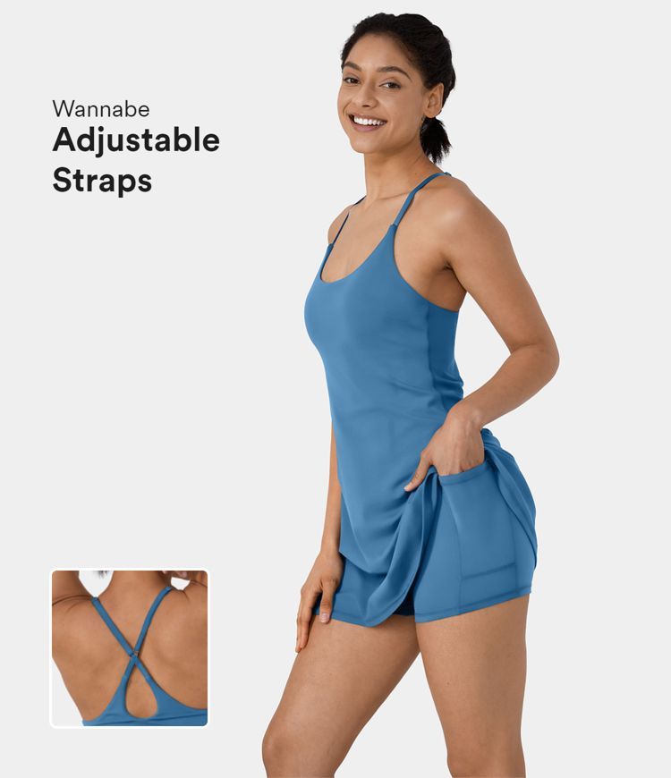 Everyday Softlyzero™ Plush Backless 2-in-1 Flare Activity Dress-Wannabe-Adjustable Straps | HALARA