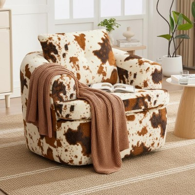 Merax 360° Swivel Barrel Chair with Tufted Backrest and Plush Dual-Layer Cushion, Beige+Brown | Target