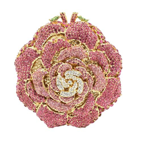 RomanticDesign Women Round Rose Flower Rhinestone Clutch Bag Elegant Crystal Bride Purse for Evening Party Prom Wedding, Pink | Amazon (US)