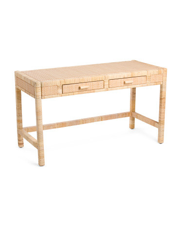 54in Rattan 2 Drawer Desk | Marshalls