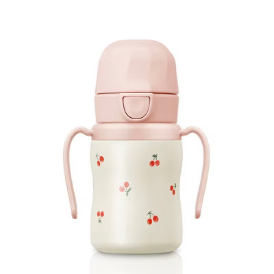 Grosmimi Stainless Steel Straw Cup with Flip Top - 6oz (200ml) Cherry_Peach | Target