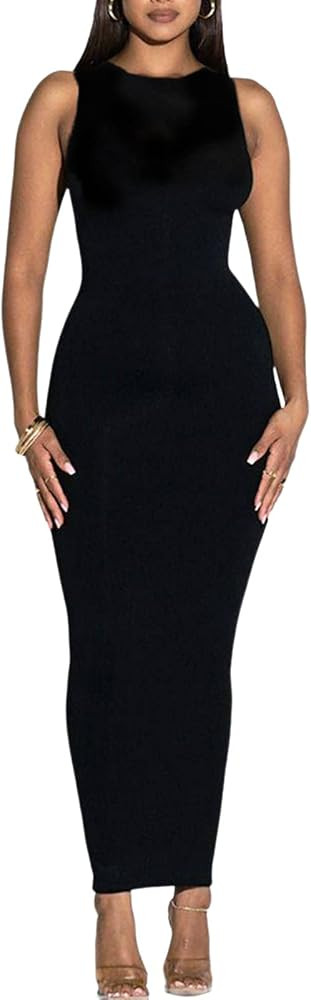 Women's Summer Long Bodycon Dress - Casual Basic Club Party Sleeveless Tank Sheath Dresses | Amazon (US)
