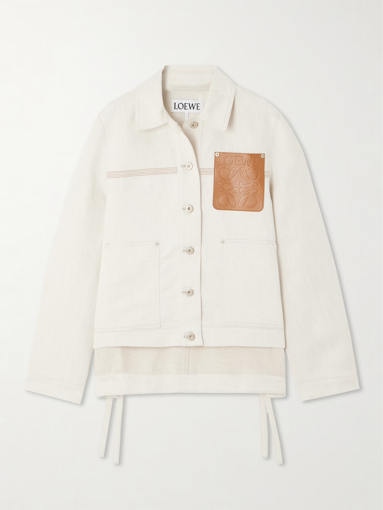 LOEWE - Asymmetric Leather-trimmed Cotton And Linen-blend Drill Jacket - Cream | NET-A-PORTER (UK & EU)