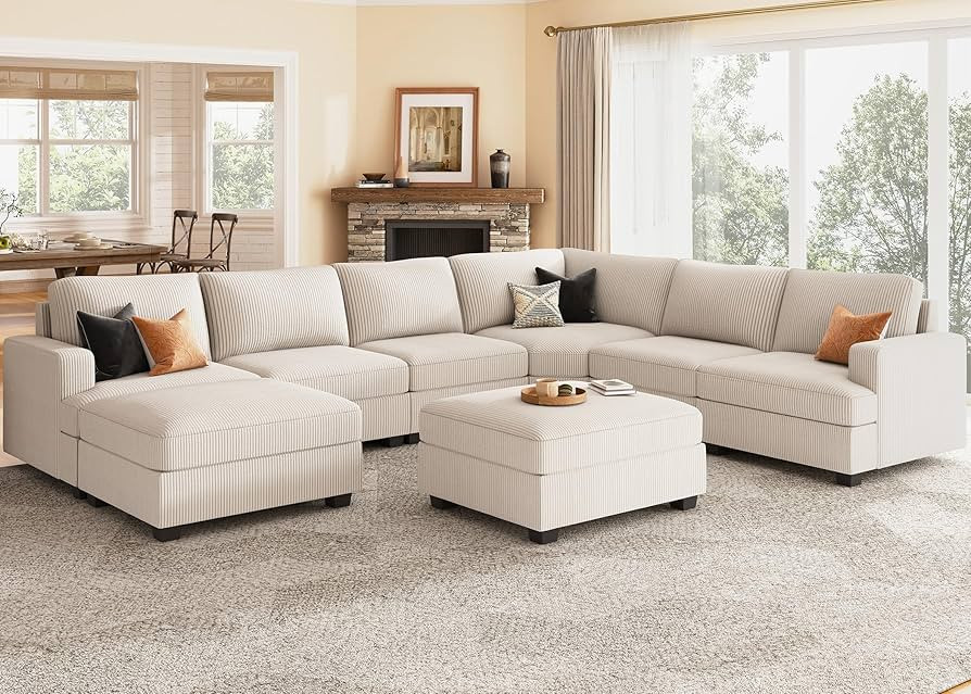 Nolany Sectional Couch with Storage Ottoman, Corduroy Modular Sectional Sofa with Chaise, U Shape... | Amazon (US)