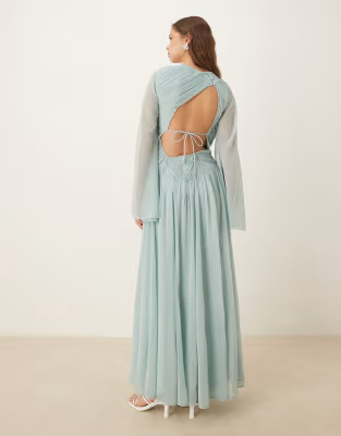 ASOS DESIGN asymmetric dropped waist maxi with open back in light blue | ASOS | ASOS (Global)
