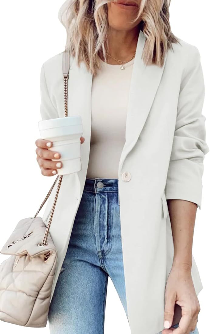 Acelitt Women's Casual Long Sleeve Lapel Button Slim Work Office Blazer Jacket for Business | Amazon (US)