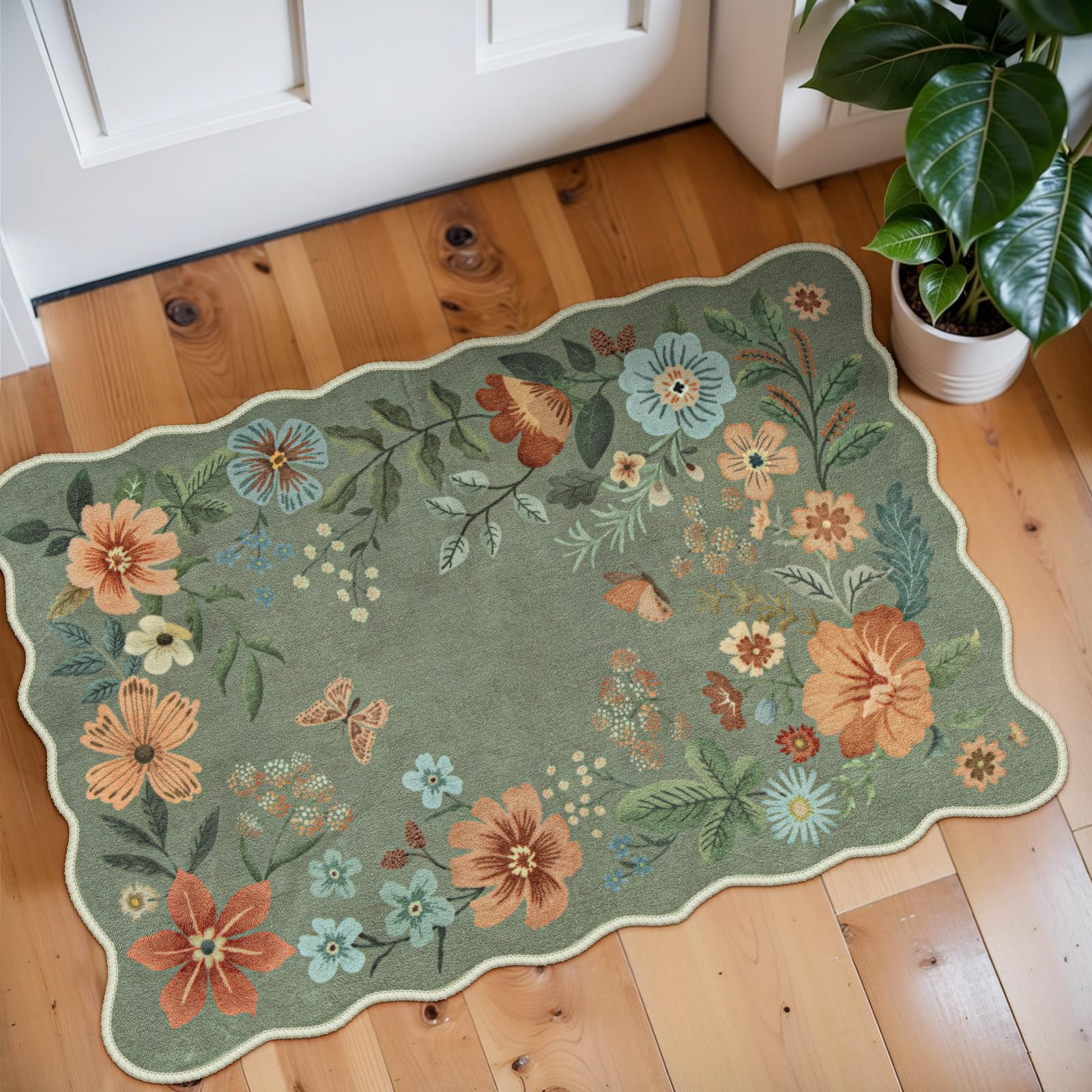 Lahome Floral Rugs for Entryway, 2X3 Washable Kitchen Rugs Ultra-Thin Soft Rug, Non Slip Indoor D... | Amazon (US)