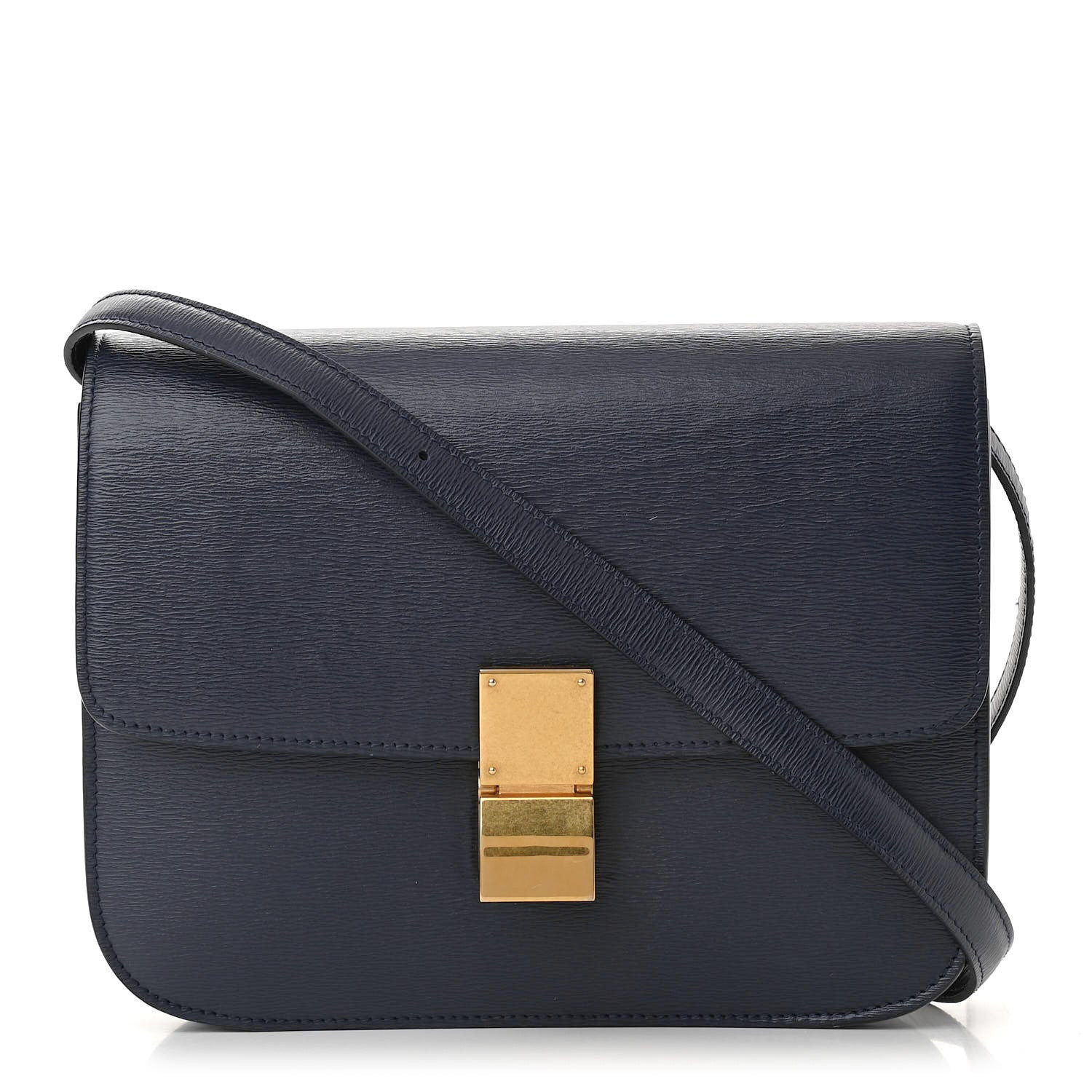 CELINE Liege Calfskin Medium Classic Box Flap Bag Dark Blue | FASHIONPHILE | Fashionphile