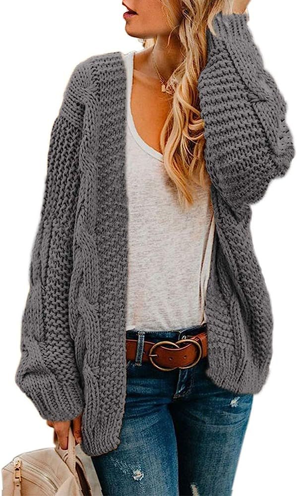 Astylish Women Open Front Long Sleeve Chunky Knit Cardigan Sweaters Loose Outwear Coat | Amazon (US)