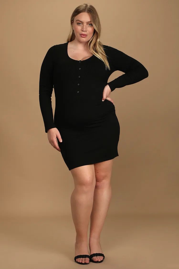 Go Beyond Basic Black Ribbed Snap Front Bodycon Mini Dress | Lulus (US)