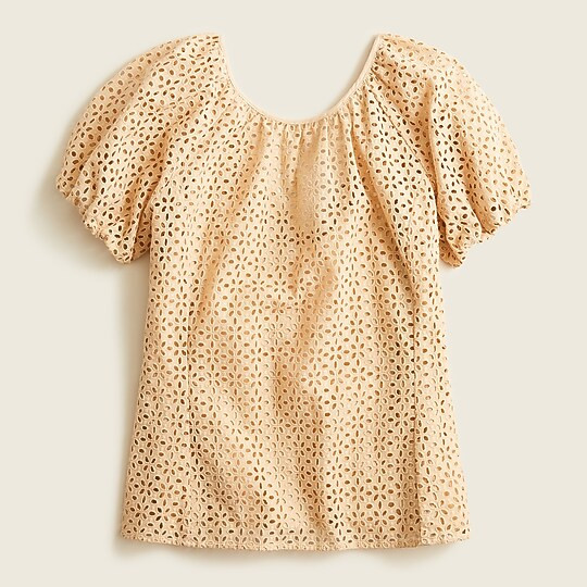 V-back puff-sleeve eyelet top | J. Crew US