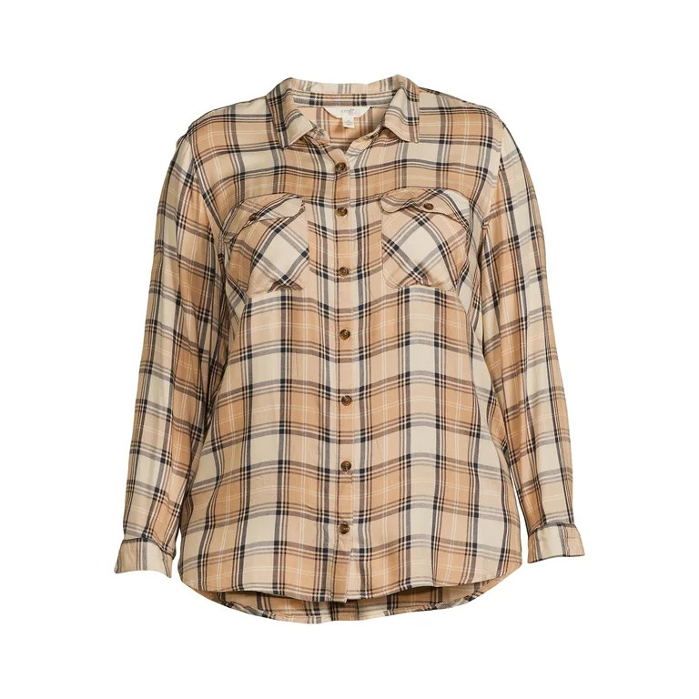 Terra & Sky Women's Plus Size Button-Up Shirt with Long Sleeves | Walmart (US)