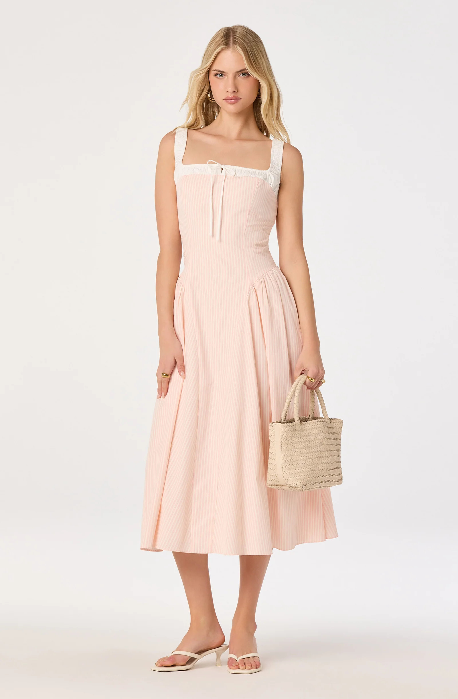 Hazel Striped Drop-Waist Midi Dress - Pink stripe / XS | ASTR The Label (US)