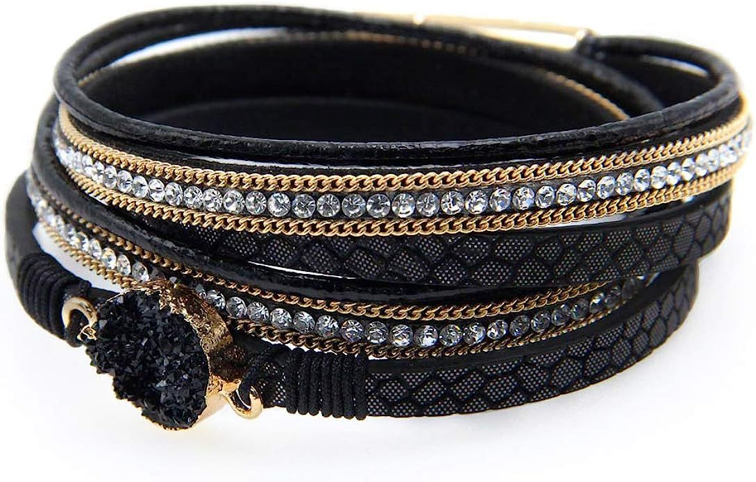 Fesciory Women Multi-Layer Leather Wrap Bracelet Handmade Wristband Braided Rope Cuff Bangle with... | Amazon (US)